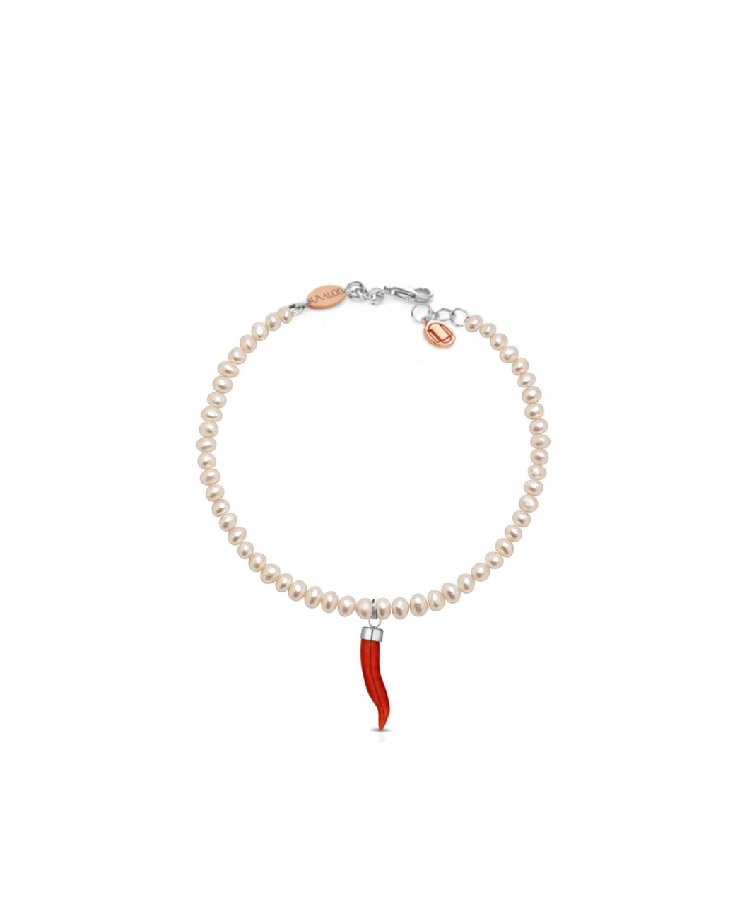 Unaloe White Sterling Baroque Pearl Cornicello Charm Bracelet For – Adjustable Elegant Jewelry