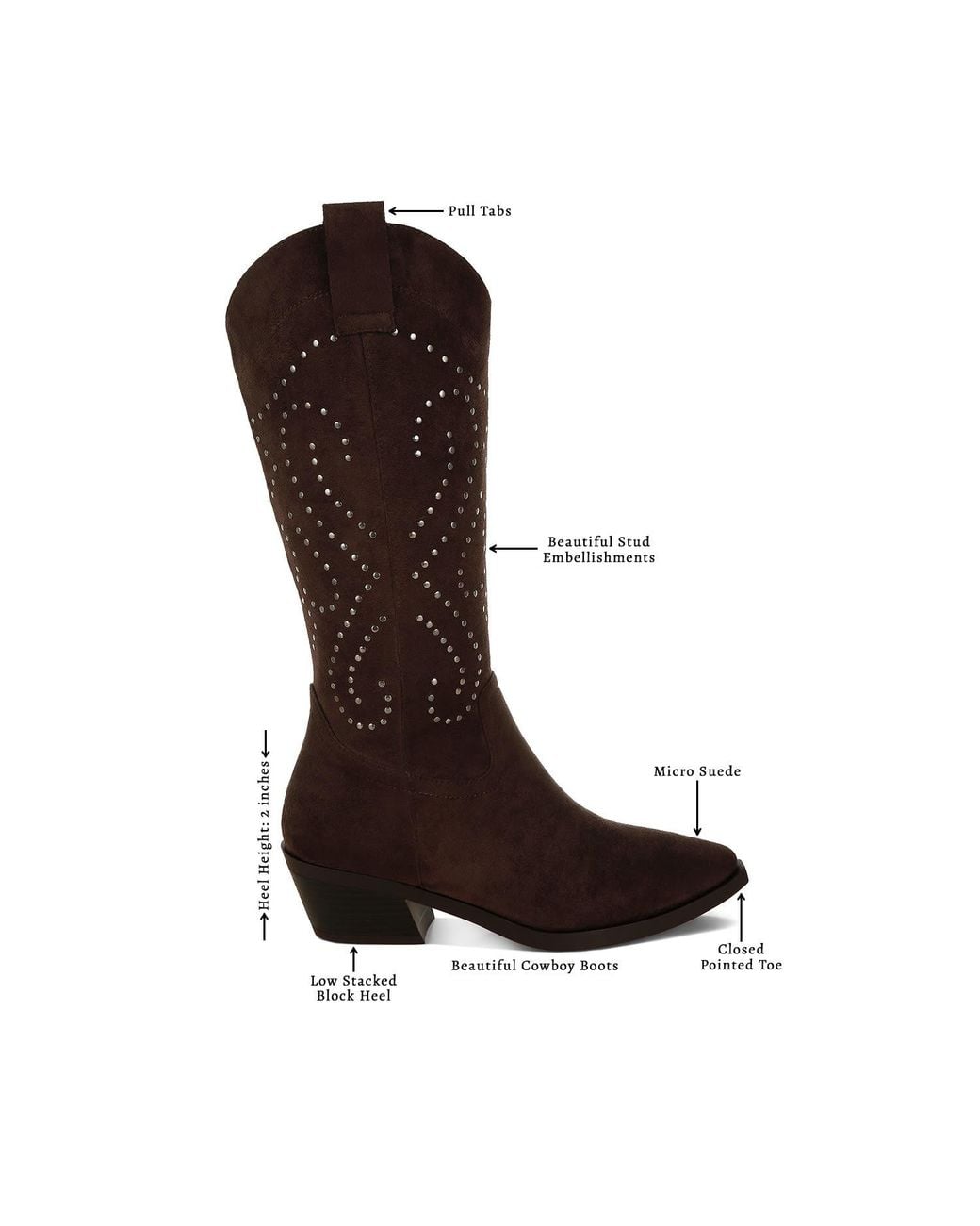 Rag & Co Brown Lariat Studs Embellished Cowboy Boots