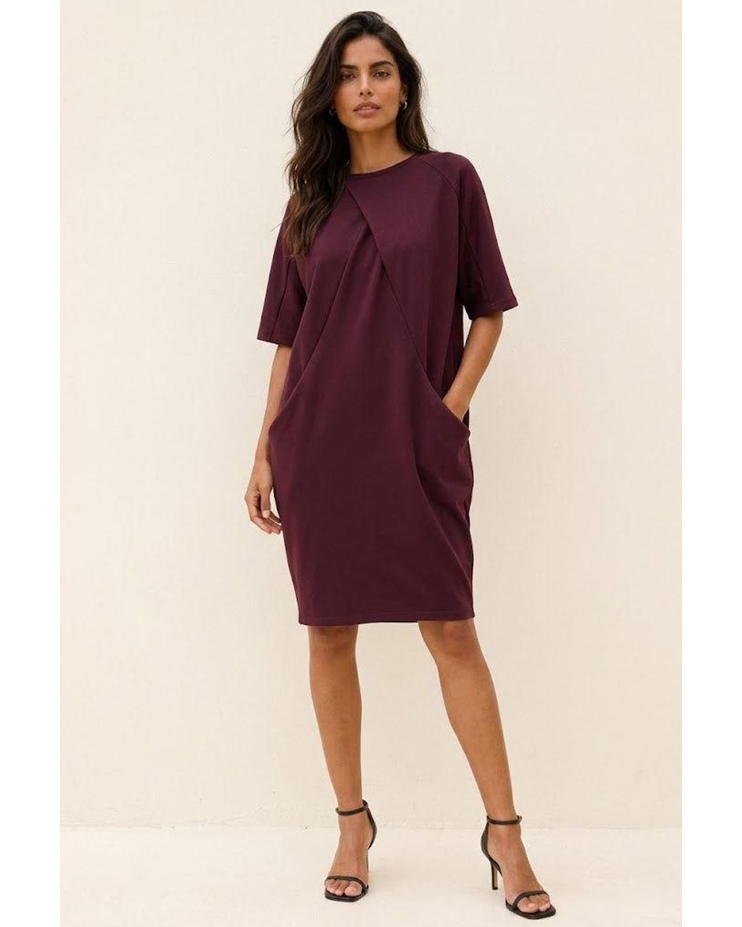 Conquista Purple Architectural Cocoon Jersey Dress