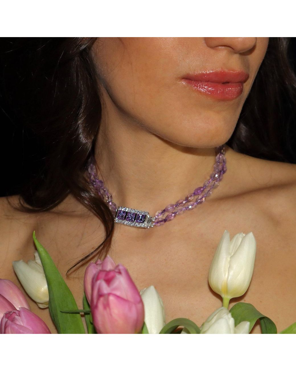 Mineralgems•Studio Purple Lilac Amethyst Two-Strand Choker