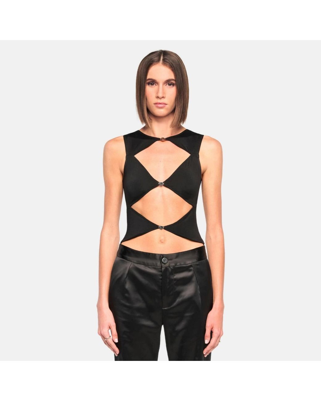 OW Collection Black Chiara Cut Out Sleeveless Top