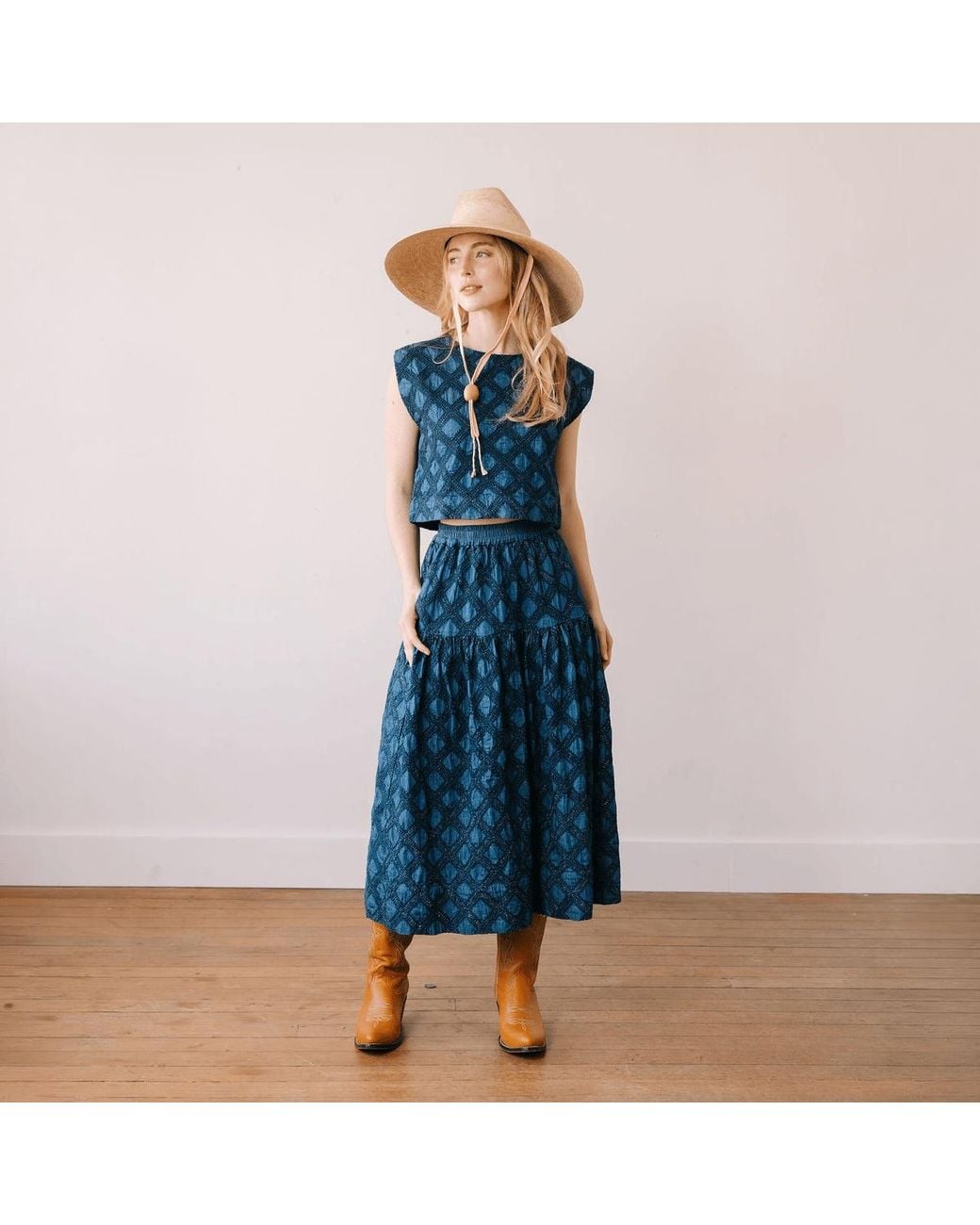 SUNSHINE TIENDA Blue Denim Eyelet Colette Skirt