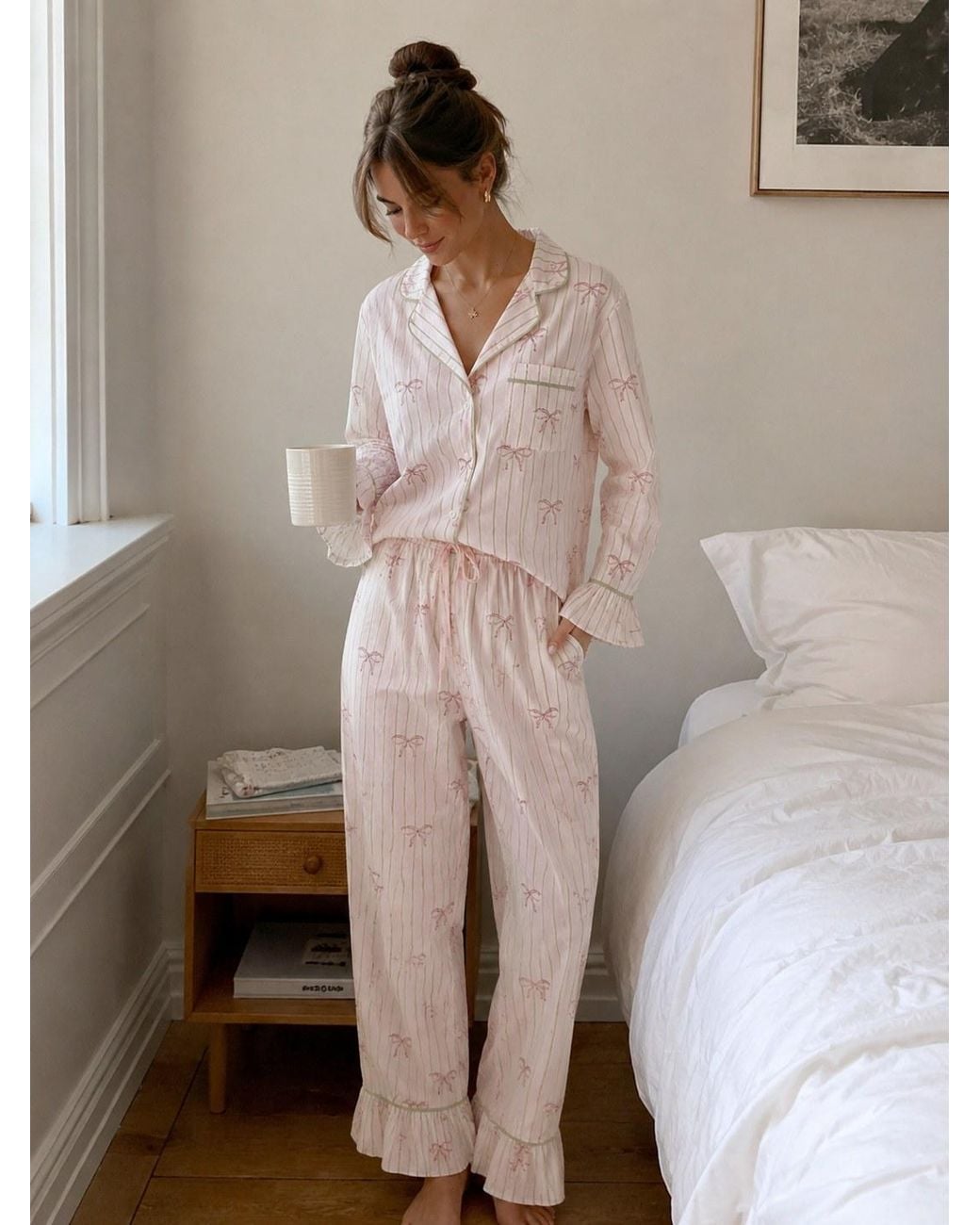 Carolina Benoit Pink Palm Beach Bows Pajamas Long Set