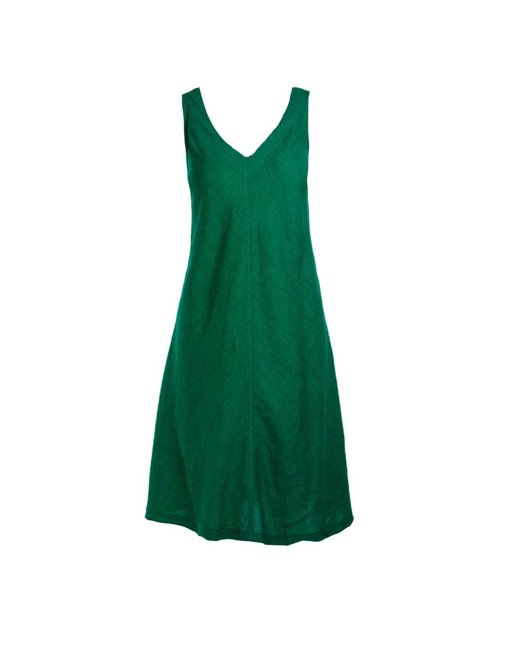 Haris Cotton Green “V” Neckline Flared Linen Dress