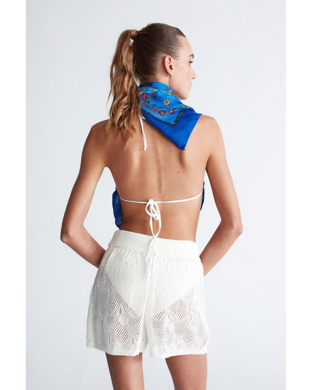 Peraluna White Emma Shorts Lace Knitted Elastic Waist Knitwear Mini Shorts