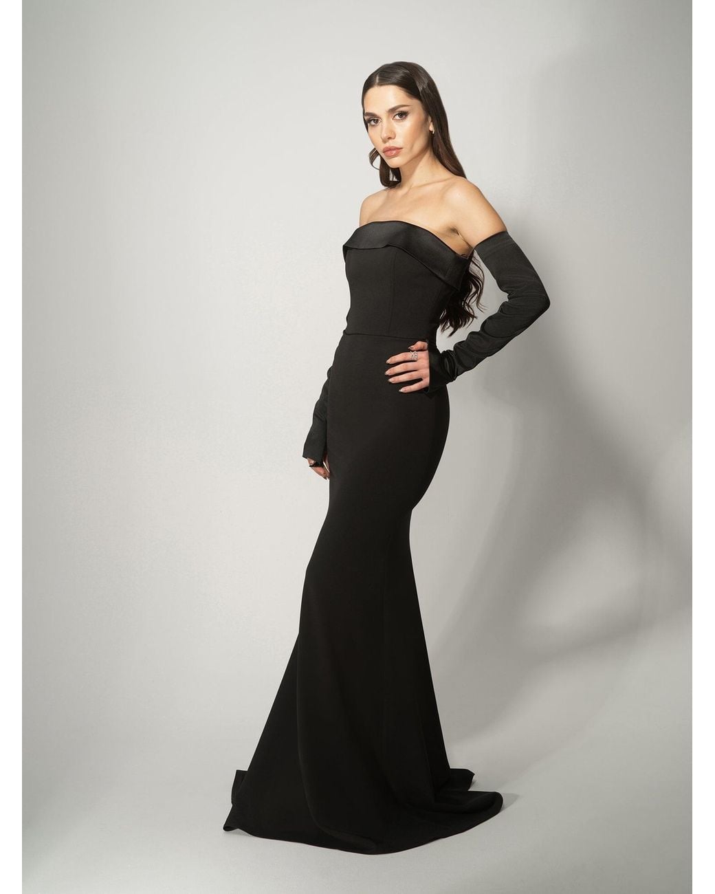 Tia Dorraine Black Femme Fatale Evening Gown With Detachable Sleeves