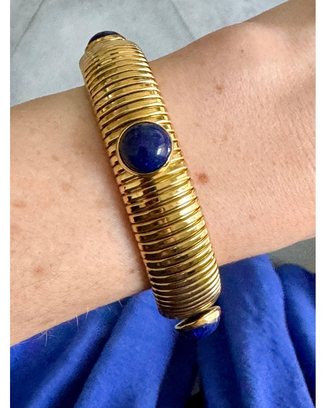 Laura Gray Metallic Tiger's Eye Or Lapis Plate Omega Bracelet
