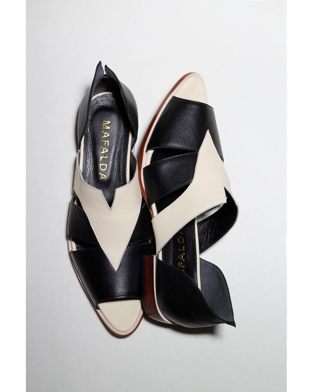 Mafalda Black Agatha Two-Tone Peep-Toe Sandals