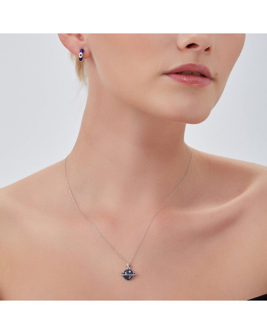Spero London White Jewelled Saturn Necklace Sterling