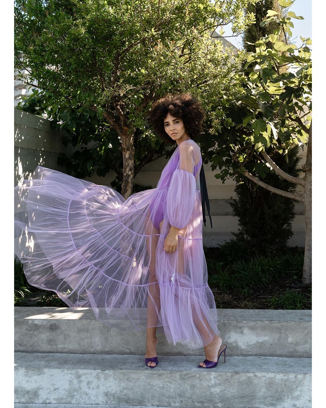 Helene Galwas Alena Maxi Tulle Dress Purple