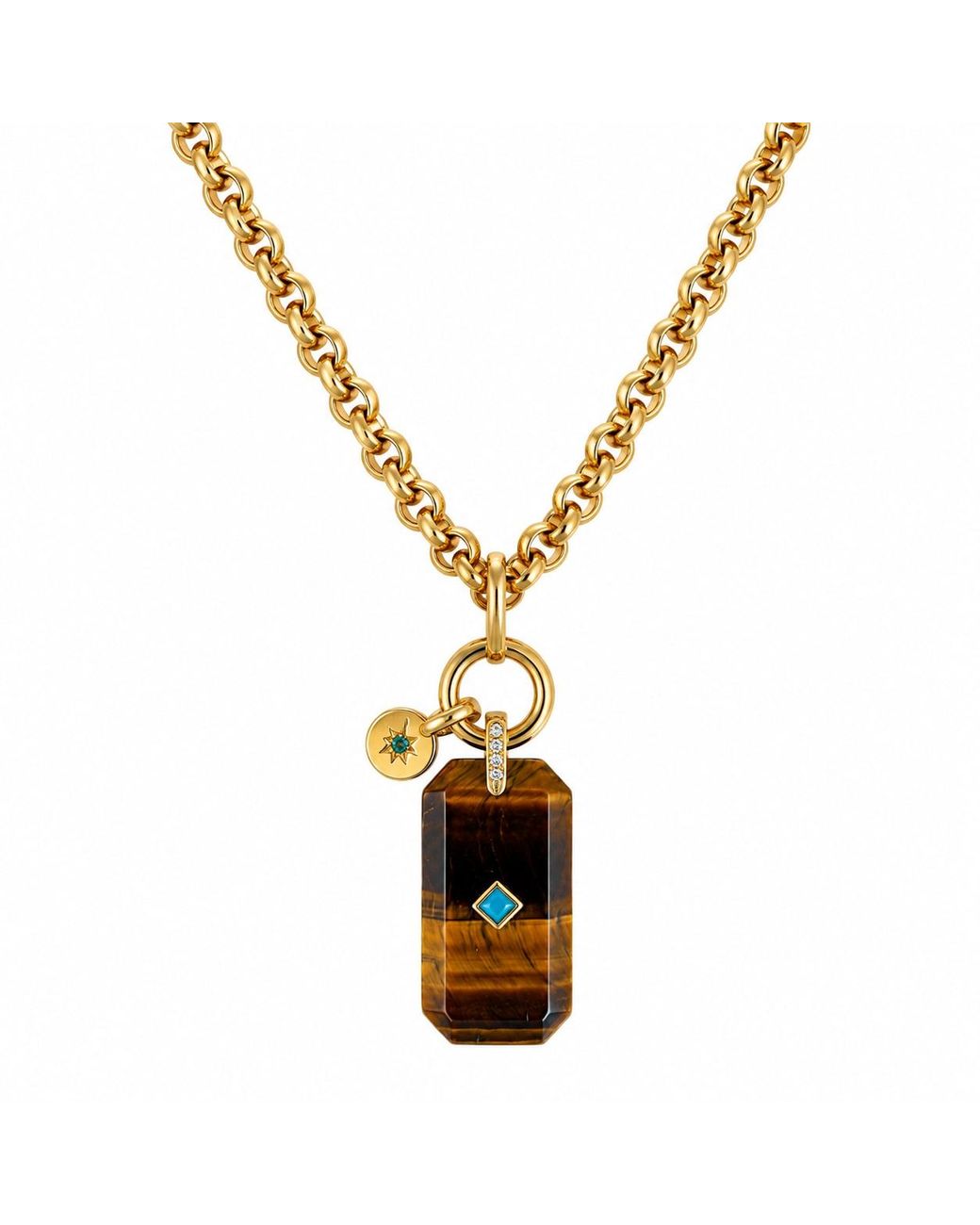 Persia Dona Jewelry Metallic Tigers Eye X Vintage Chain Necklace
