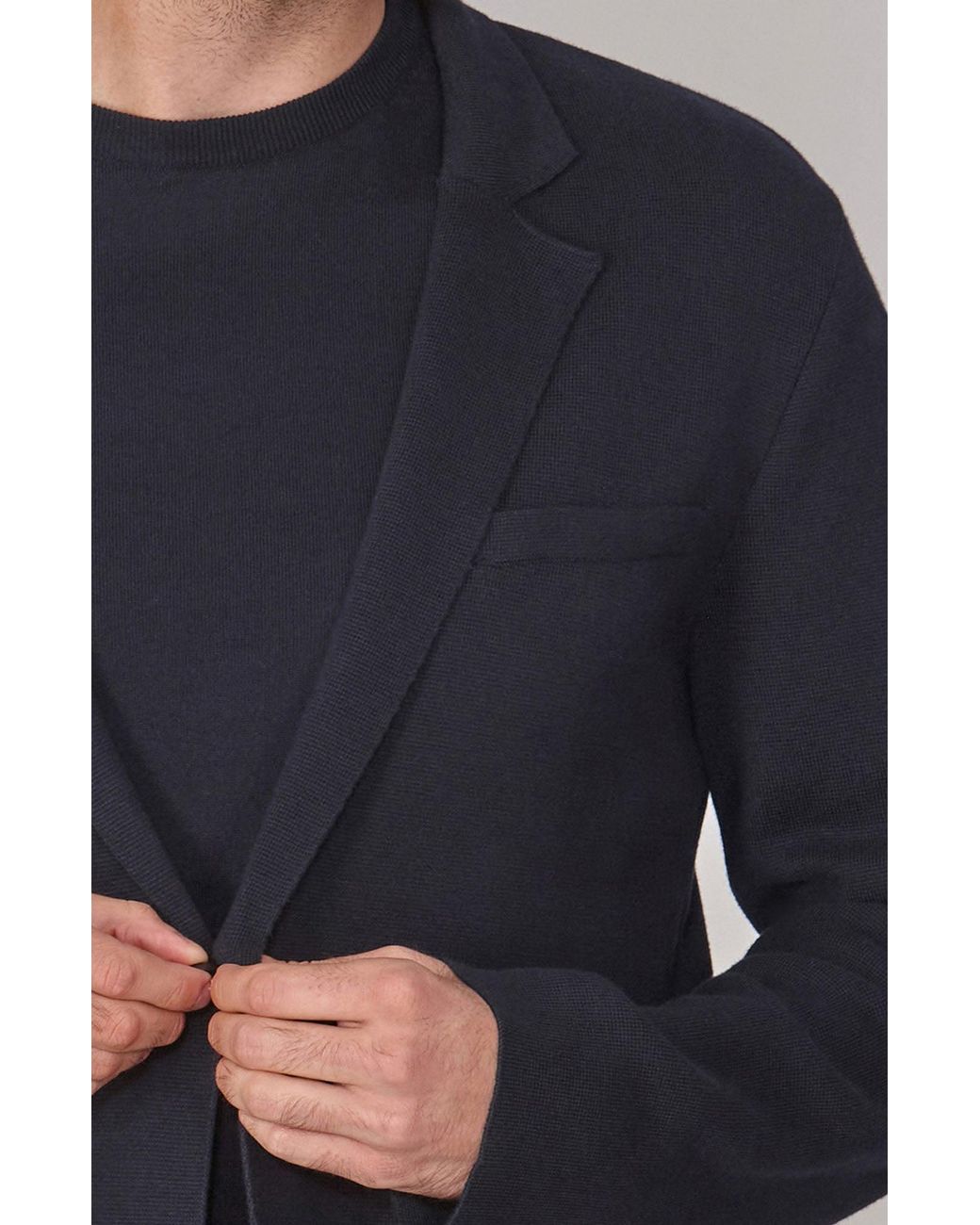 Paul James Knitwear Blue Lightweight Cotton Cornelius Formal Knitted Blazer for men