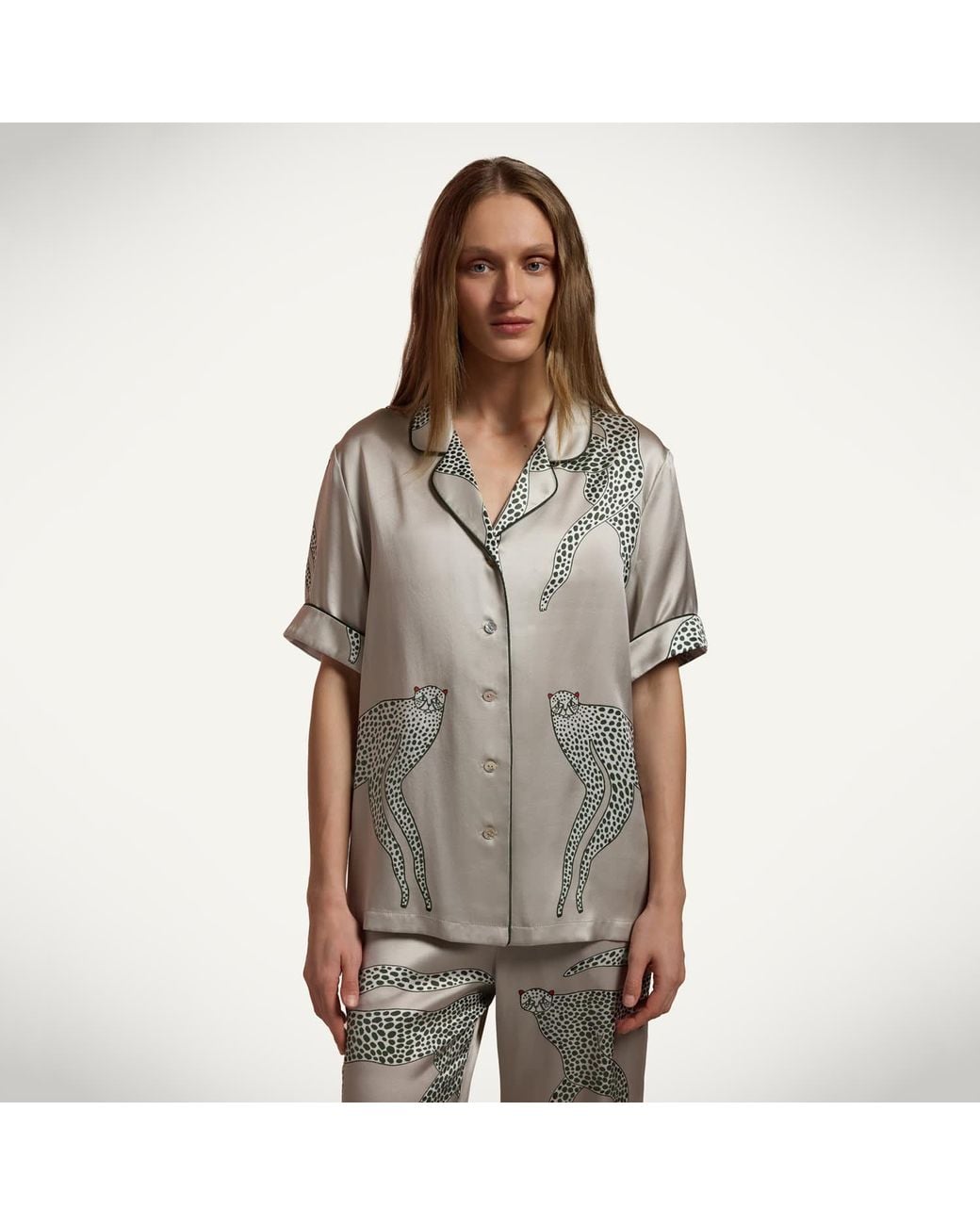 Pola Brand Gray Silk Pajama Set Short-Sleeve