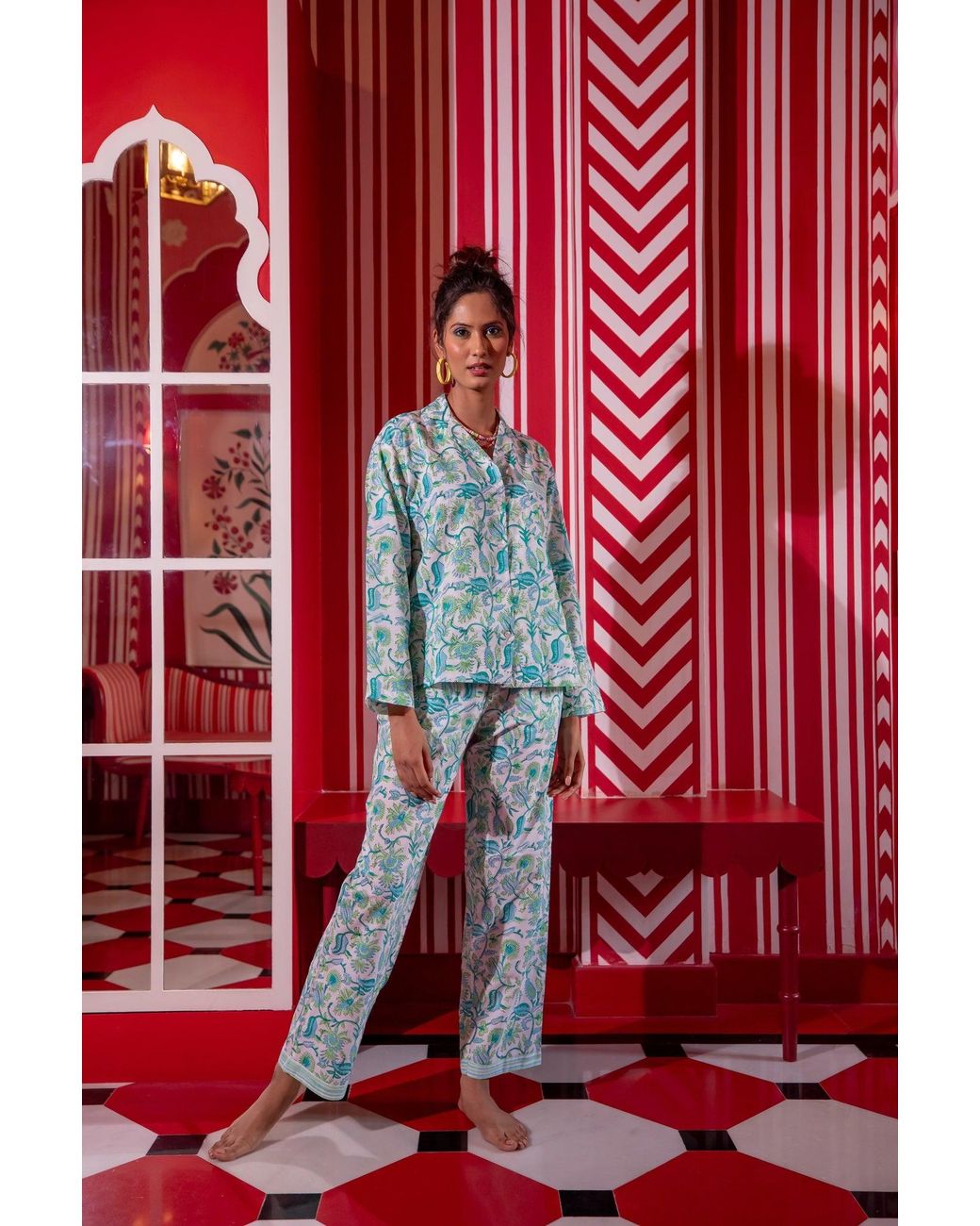 NoLoGo-chic Red Hand Block Printed Pj's