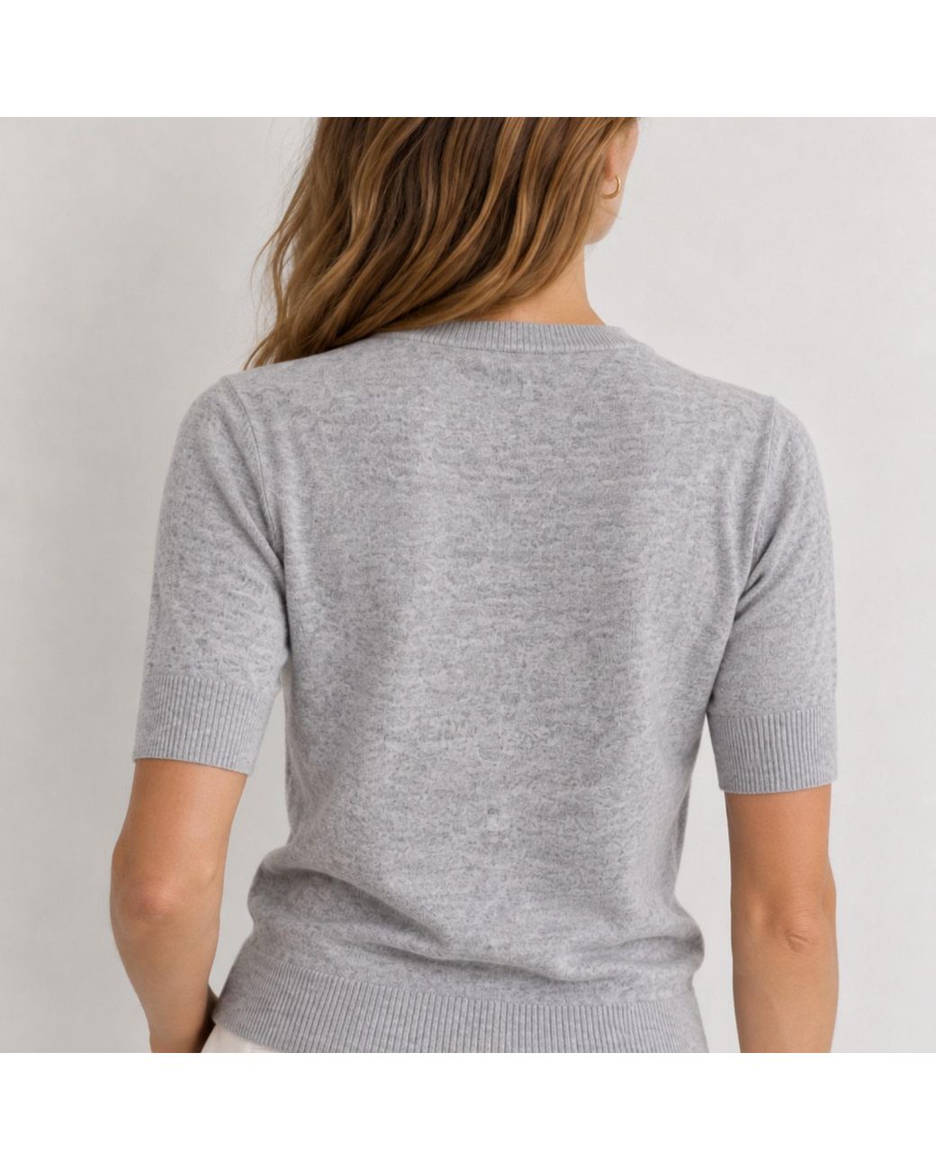 Nuvv Collection Gray Short Sleeve Wool & Cashmere Blend Sweater – Premium Italian Yarn