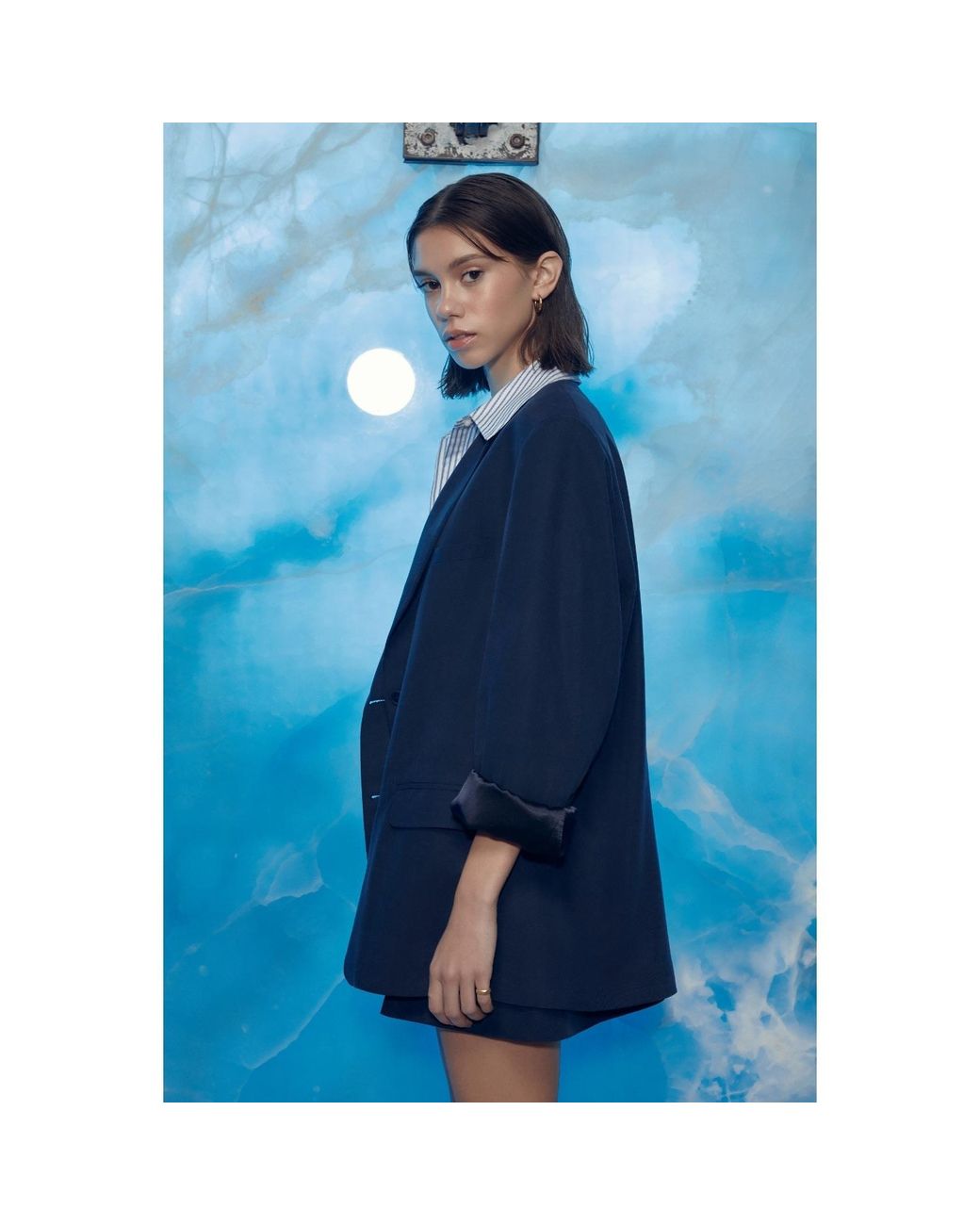 NAZLI CEREN Blue Boxy Oversized Jacket
