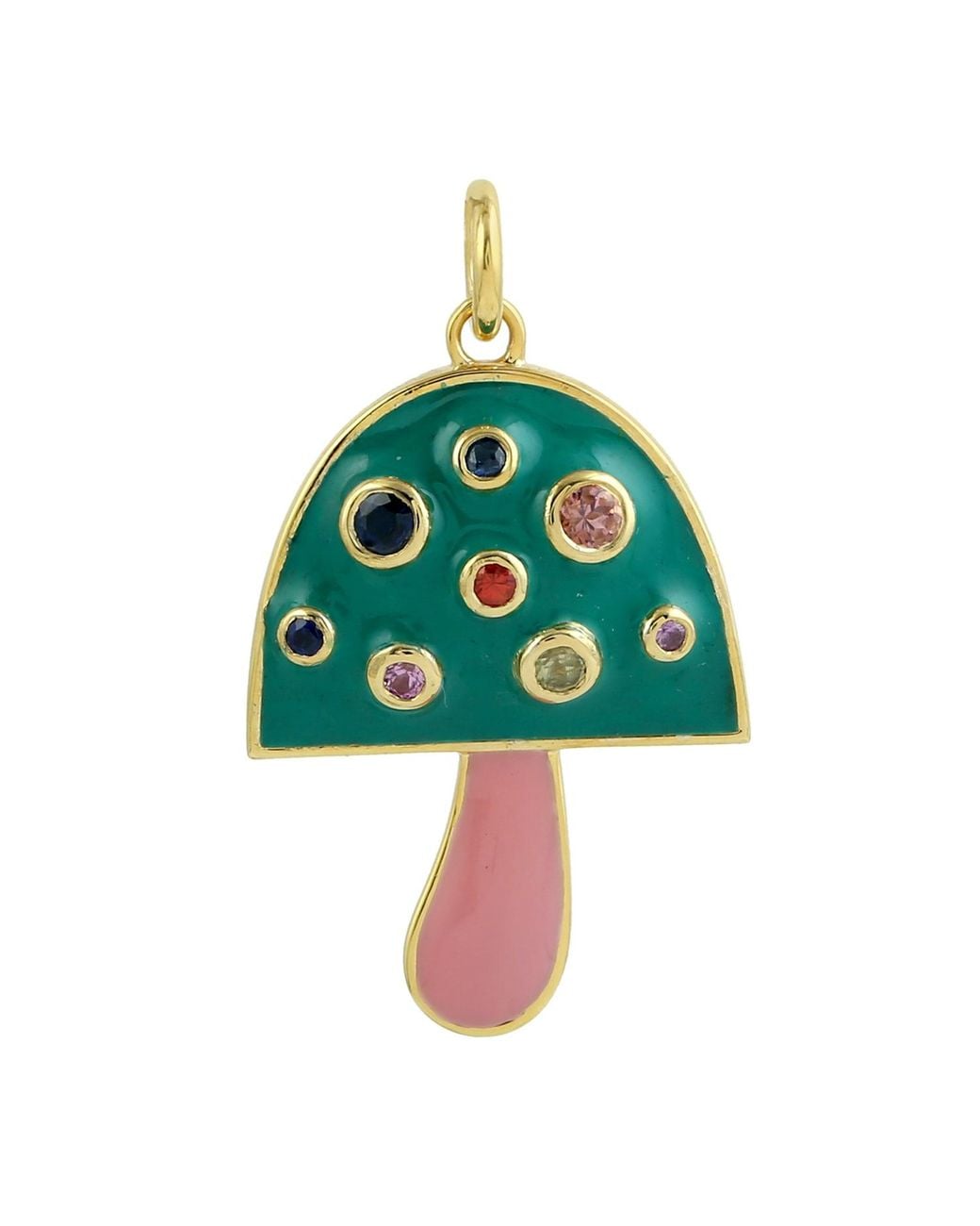 Artisan Blue 14K Bezel Sapphire & Enamel Mushroom Pendant