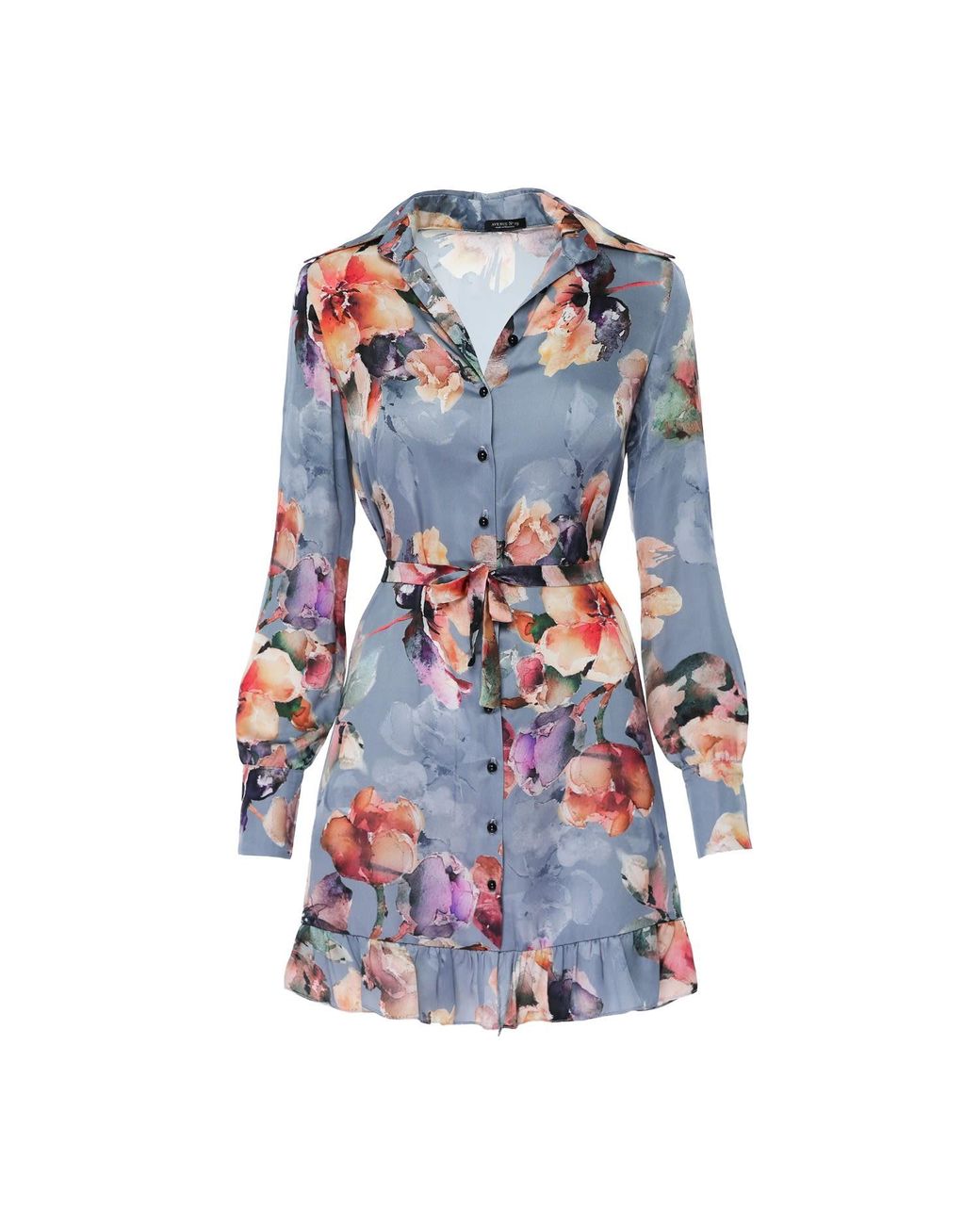 AVENUE No.29 Blue Floral Print Satin Shirt Dress
