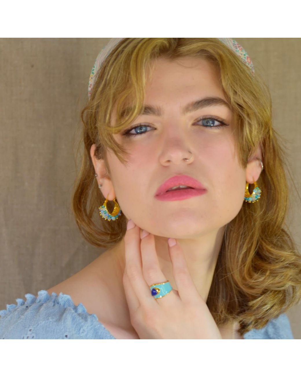 GEM BAZAAR Blue Bejewelled Hoops