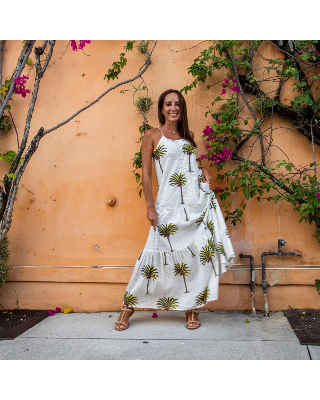 Pick Happy Neutrals Pintuck Maxi Cotton Dress Palm Tree Polka Dots Ivory in  White | Lyst UK