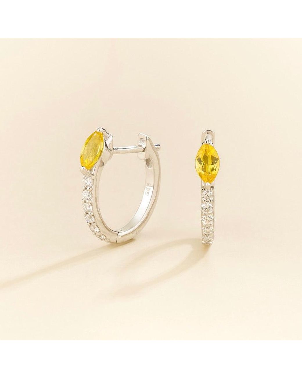 Juvetti Metallic Sors Sapphire & Diamond Huggie Hoop Earrings