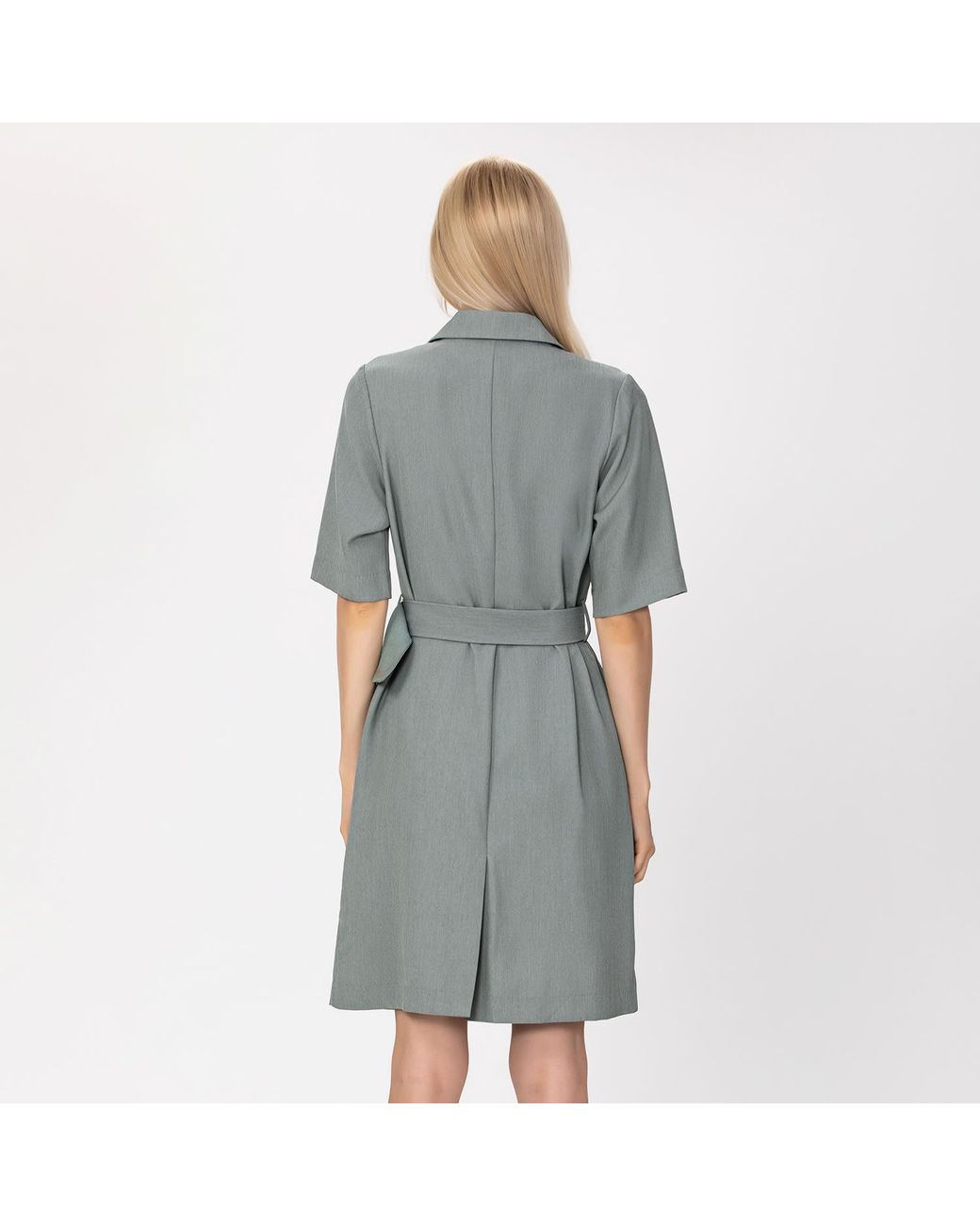 Smart and Joy Gray Neutrals Wrap Tailor Dress With Belt