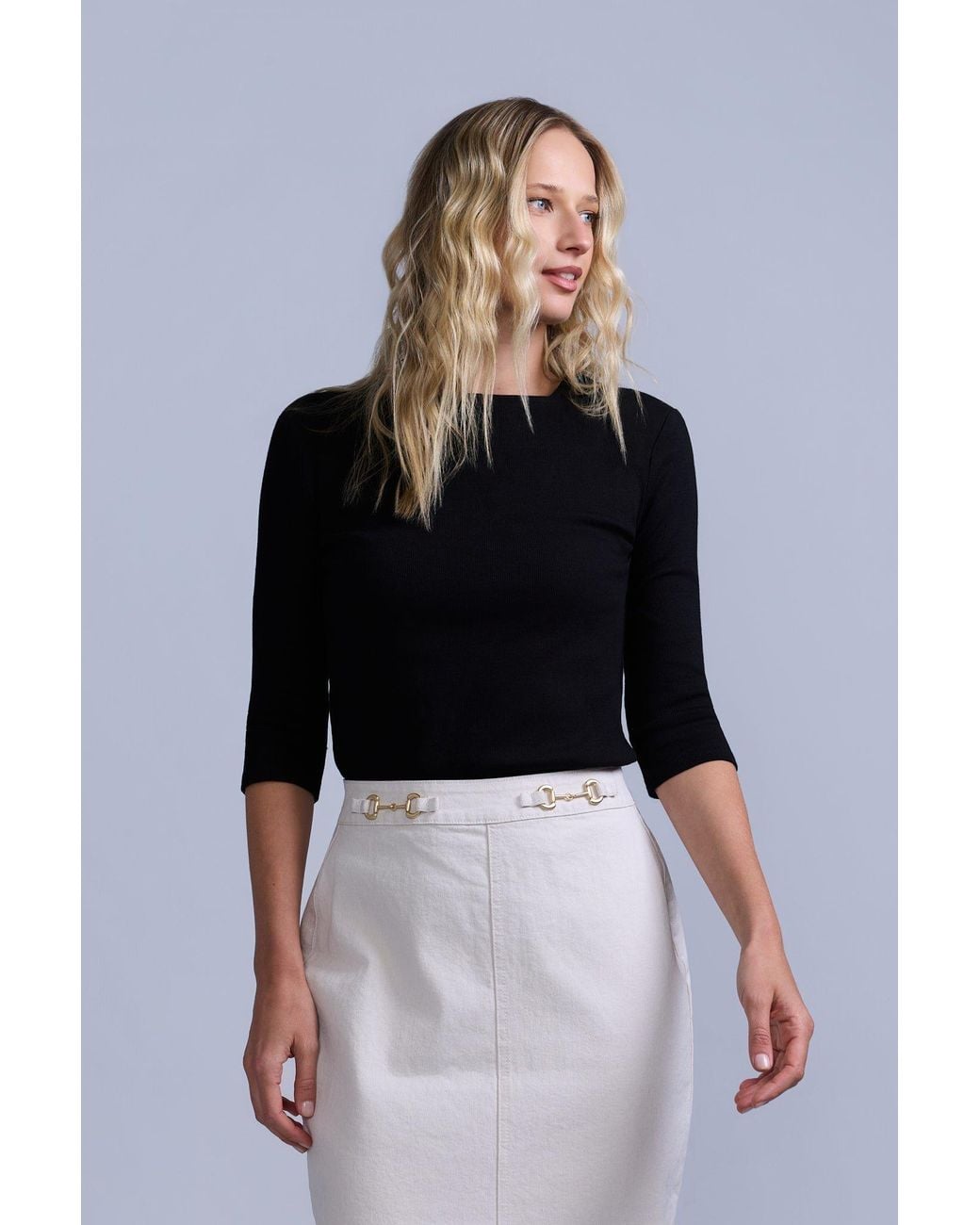 Rave on Trend Black Square Neck Ribbed Tee