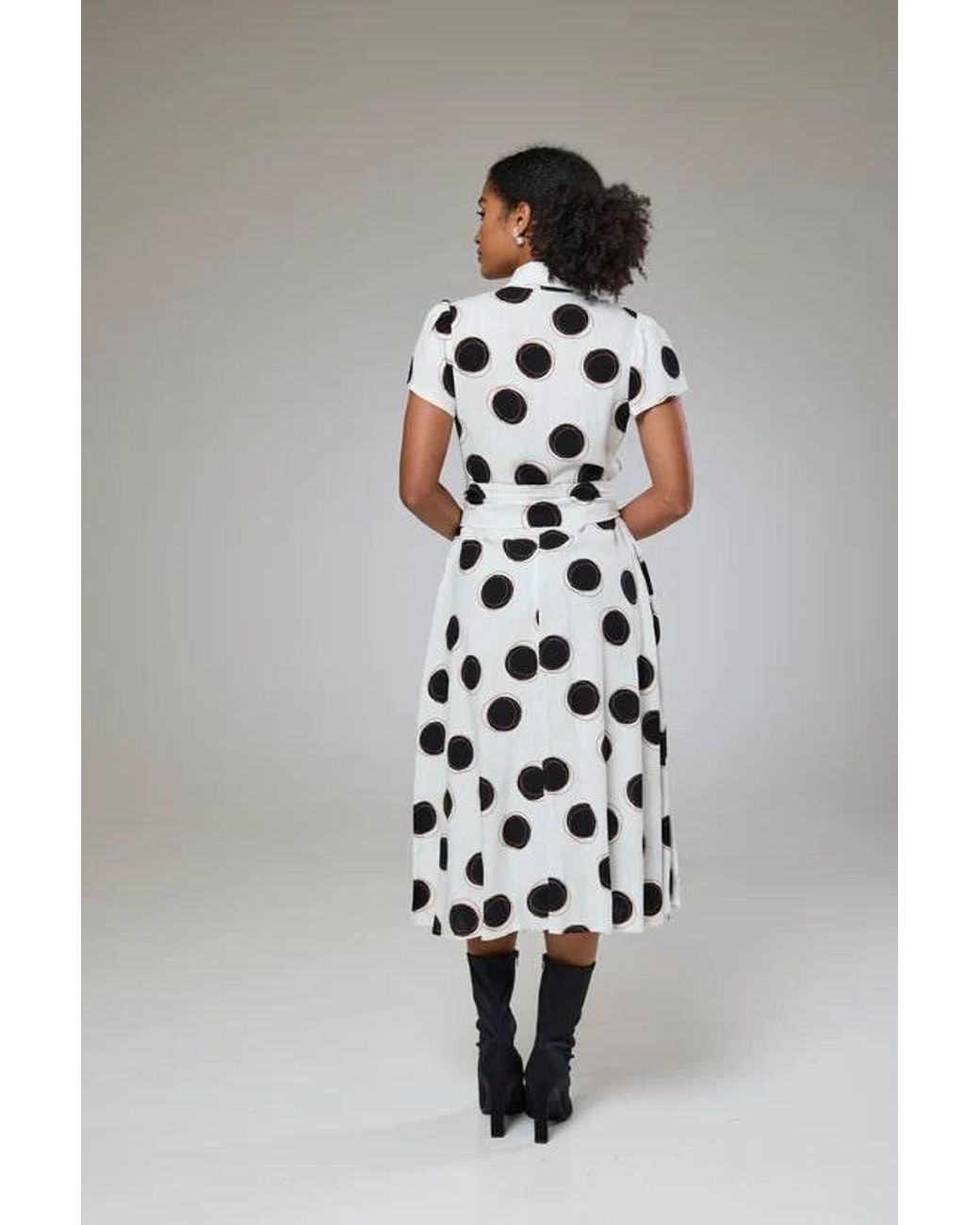 Lioness by Tf Black Absolute Polka Dot Linen Short Sleeve Shirt Dress