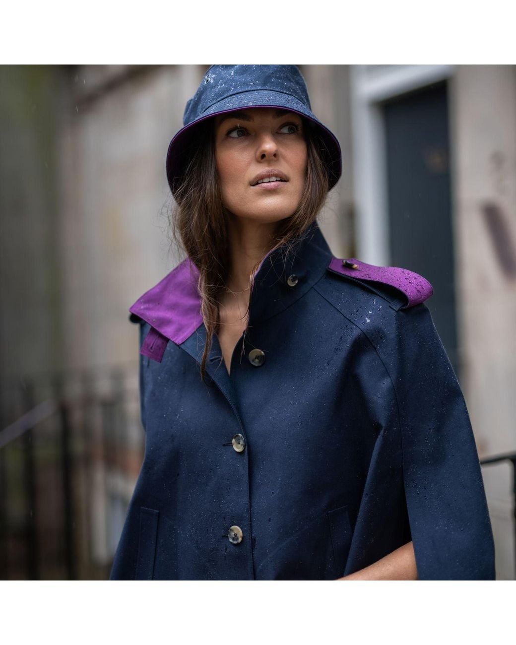 BEIRA Blue Nadia Waterproof Cape With Contrast