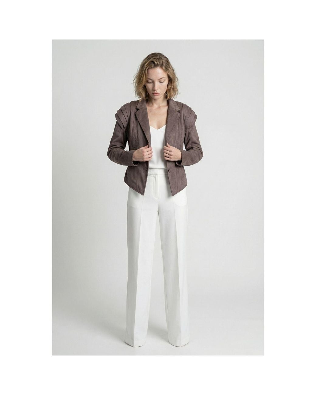 Modenaire Brown Suede-Effect Structured Shoulder Jacket Tailored Fit