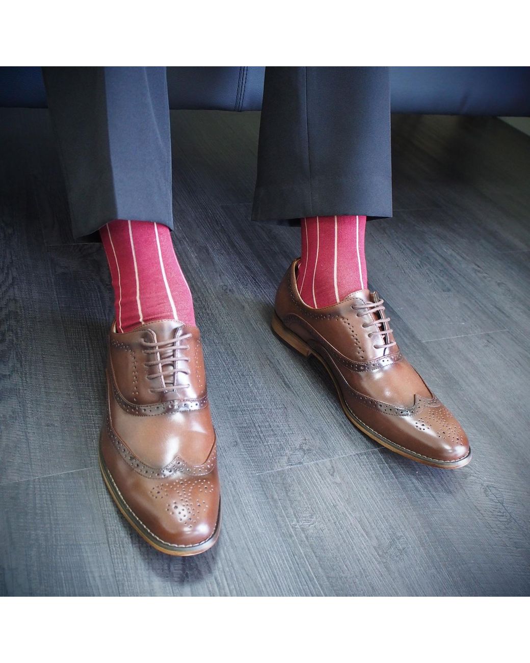 Peper Harow - Made in England Red Crimson Pin Stripe Socks for men