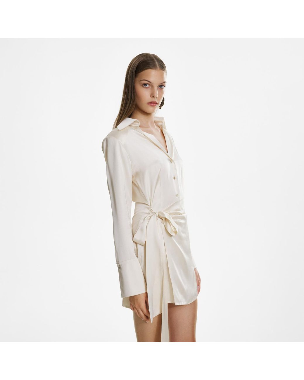 Lita Couture Natural Cream Satin Mini Wrap Dress