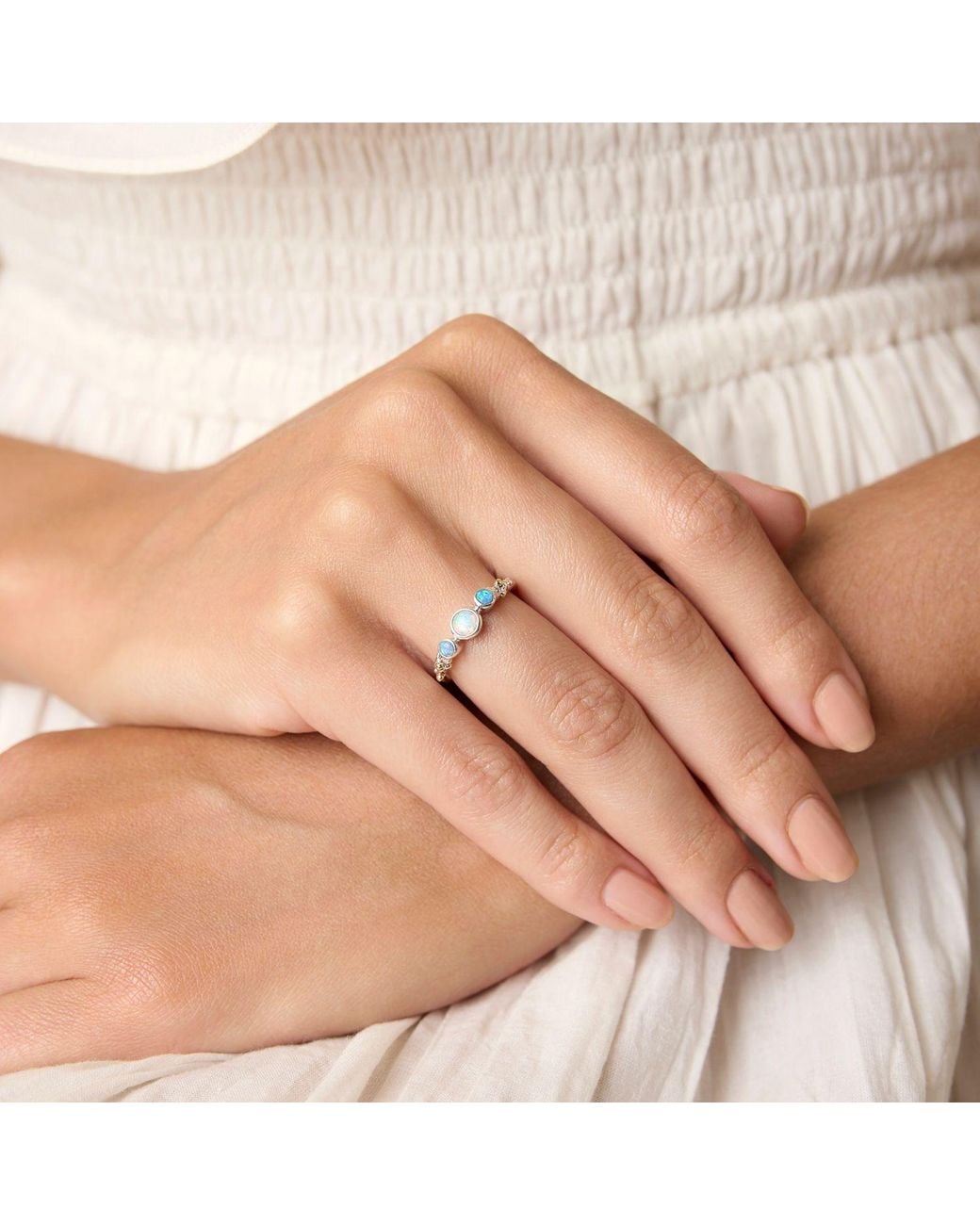 Isla Silver Blue Dainty Three Opal Ring