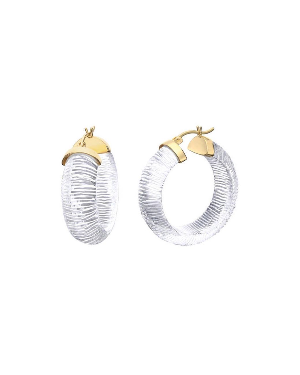 Gold & Honey Metallic Clear Diamond Cut Wide Hoops
