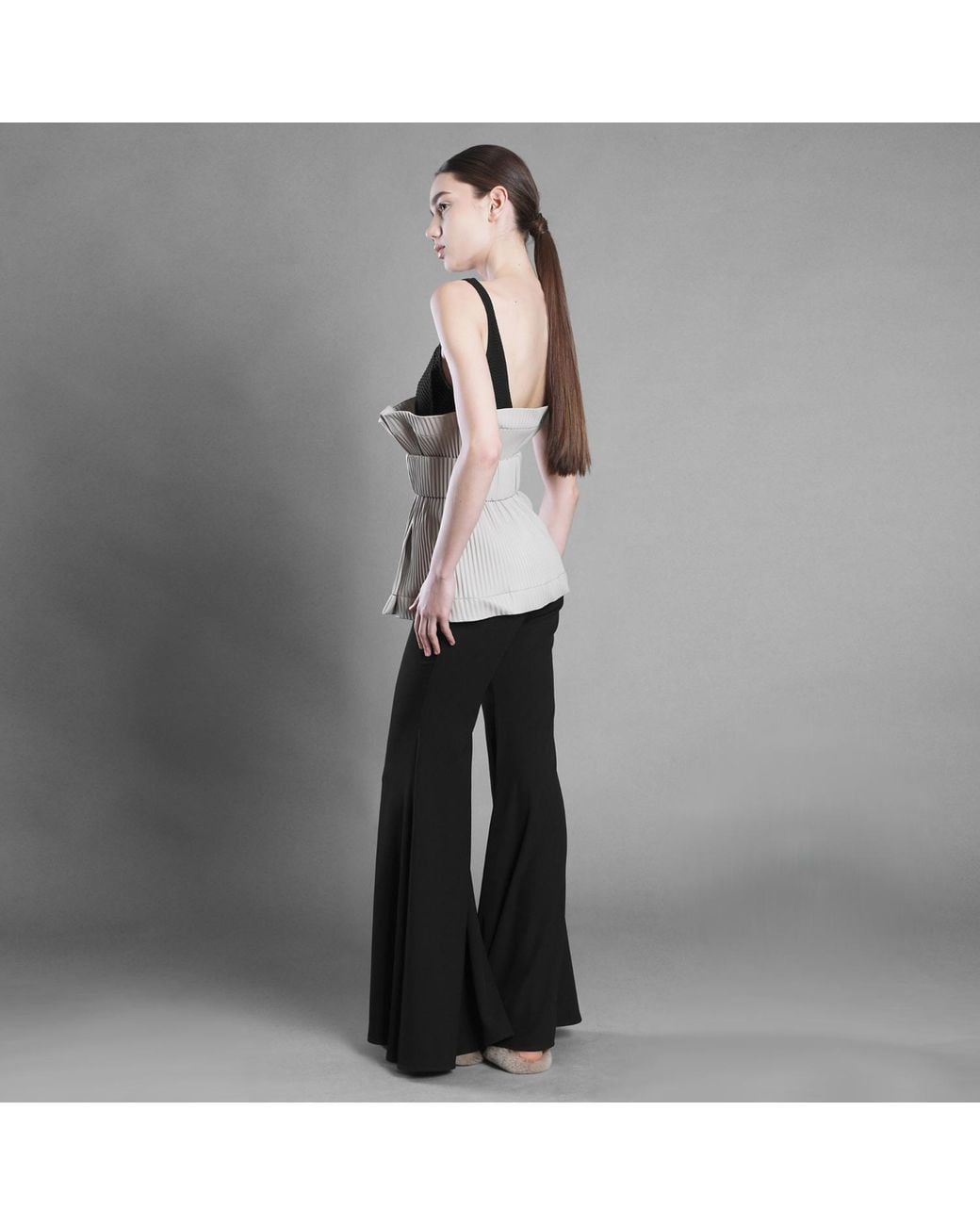 Silvia Serban Gray Neutrals Pleated Eco-Leather Belt