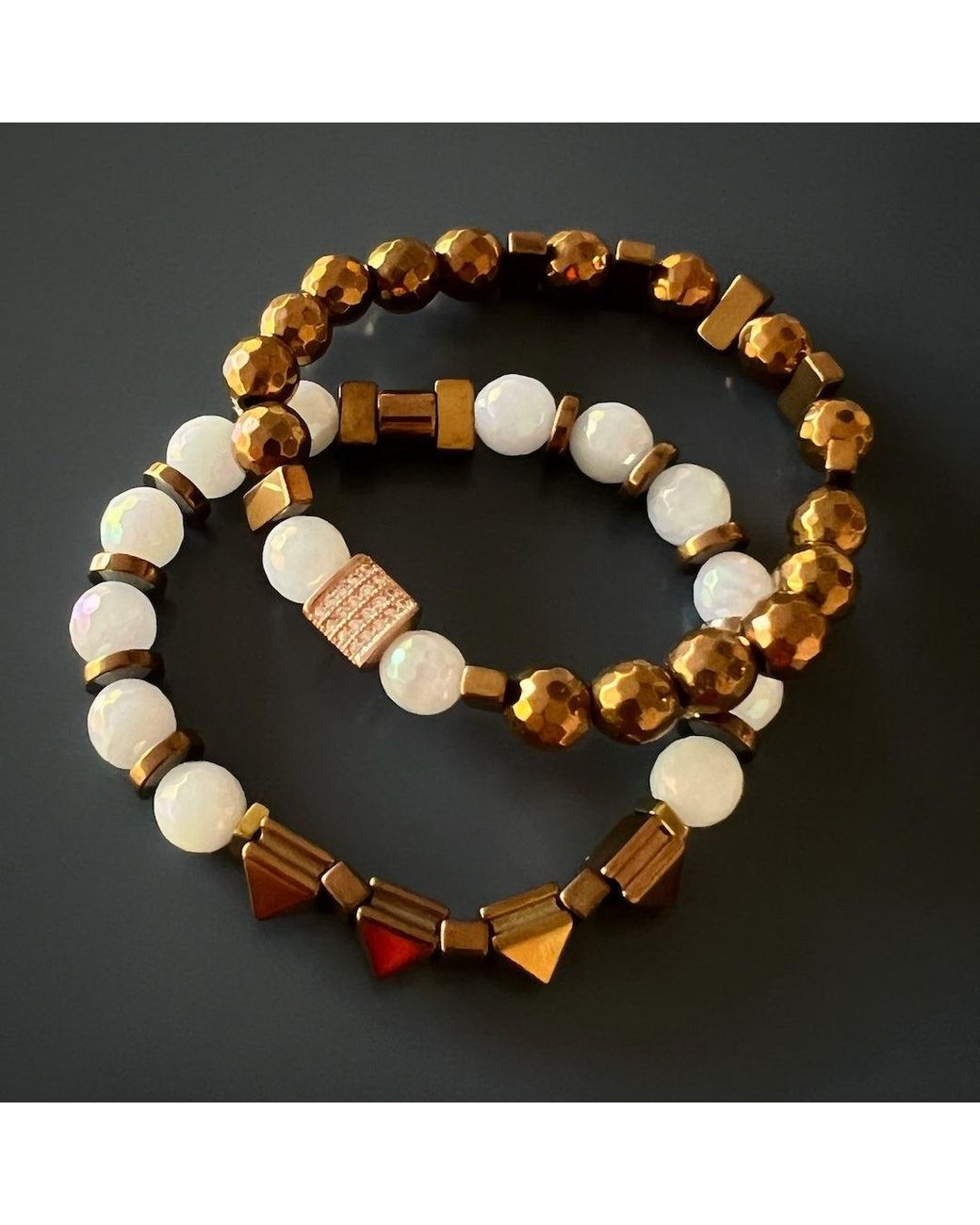 Ebru Jewelry Brown Rose Energy Quartz Bracelet Set