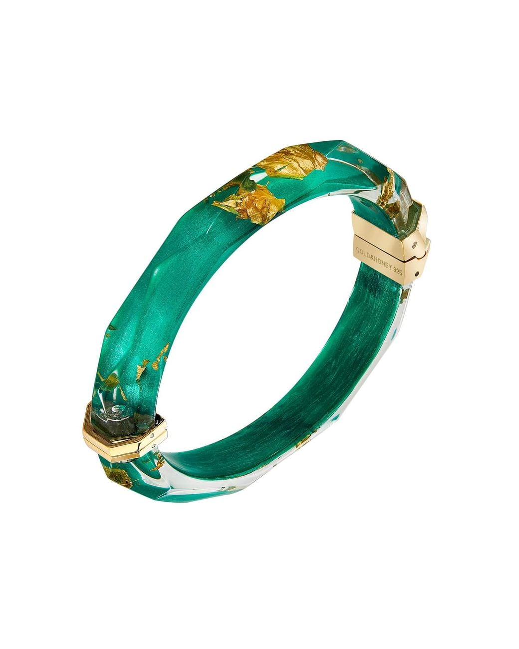 Gold & Honey Green 24K Leaf Lucite Bangle
