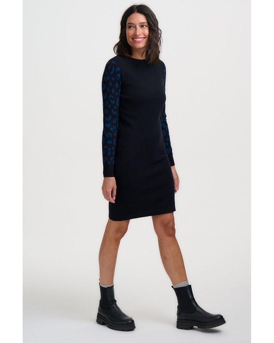 Sugarhill Black Malia Knitted Short Dress Animal Sleeves