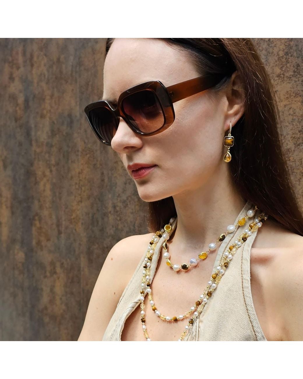 Farra Metallic Irregular Freshwater Pearls With Quartz And Tiger-Eye Stone Necklace