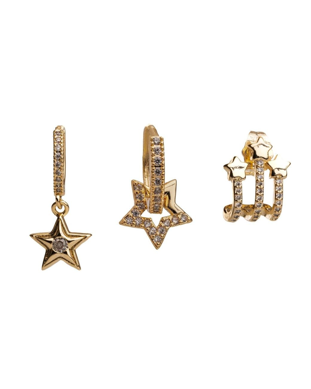 Ebru Jewelry Metallic Trio & Diamond Sparkly Star Earrings