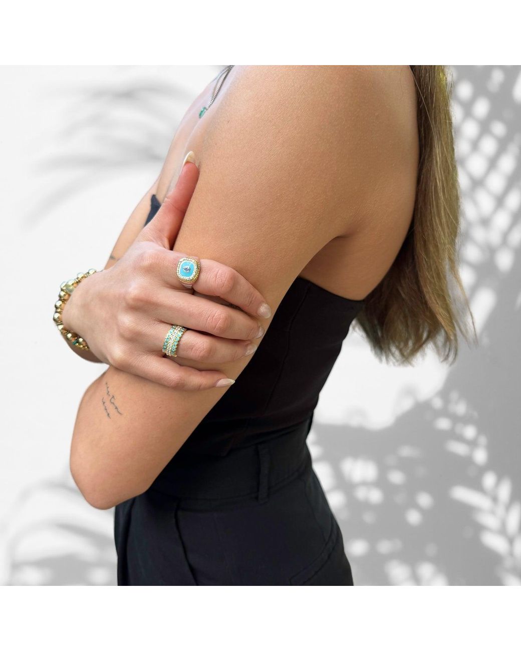 Ebru Jewelry Blue Sky Pastel Colors Diamond & Spring Statement Ring