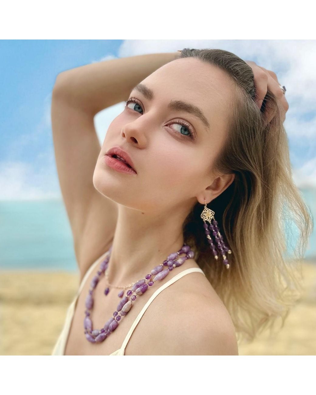 Farra Metallic Bohemian Amethyst Beaded Tassel Earrings
