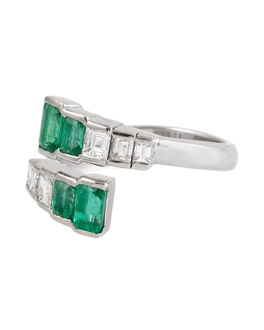 Artisan Green 18K Emerald & Diamond Bypass Ring