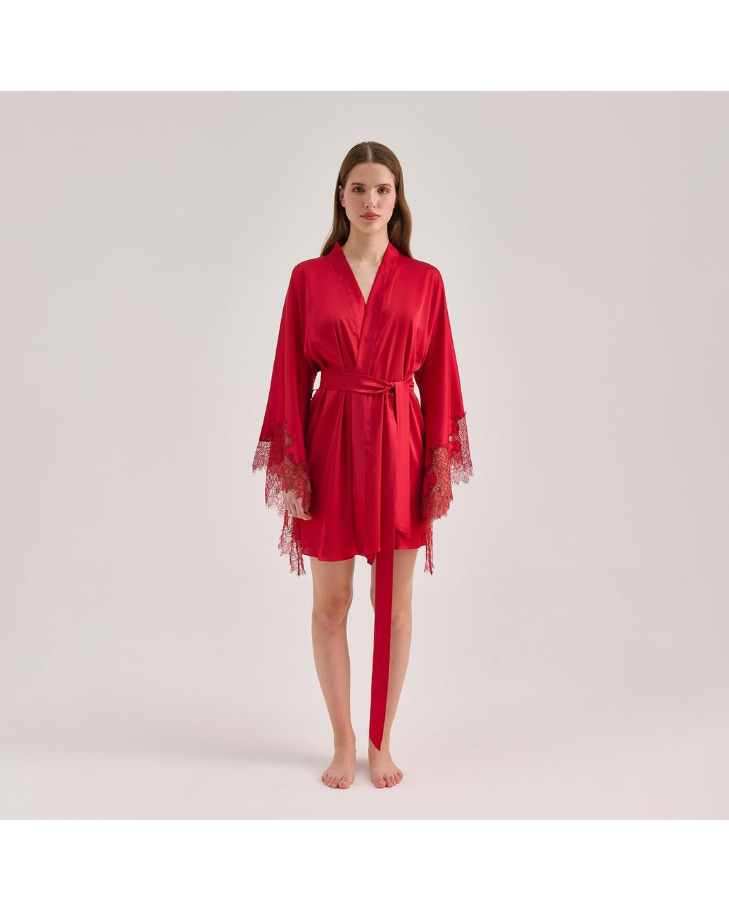 Avenue 8 Red Lace Mini Silk Robe