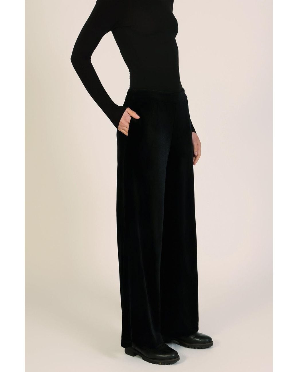Traffic People Black Folklore Velvet Wide Leg Edith Trousers