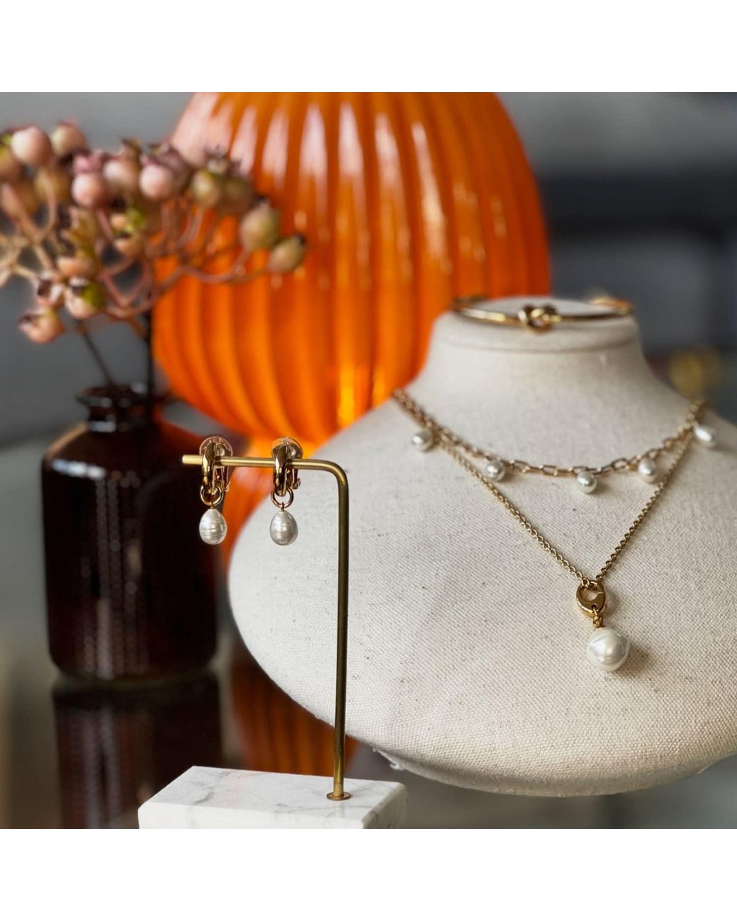 Emma Holland Jewellery Metallic Hoop With Pearl Charm Clip Earrings