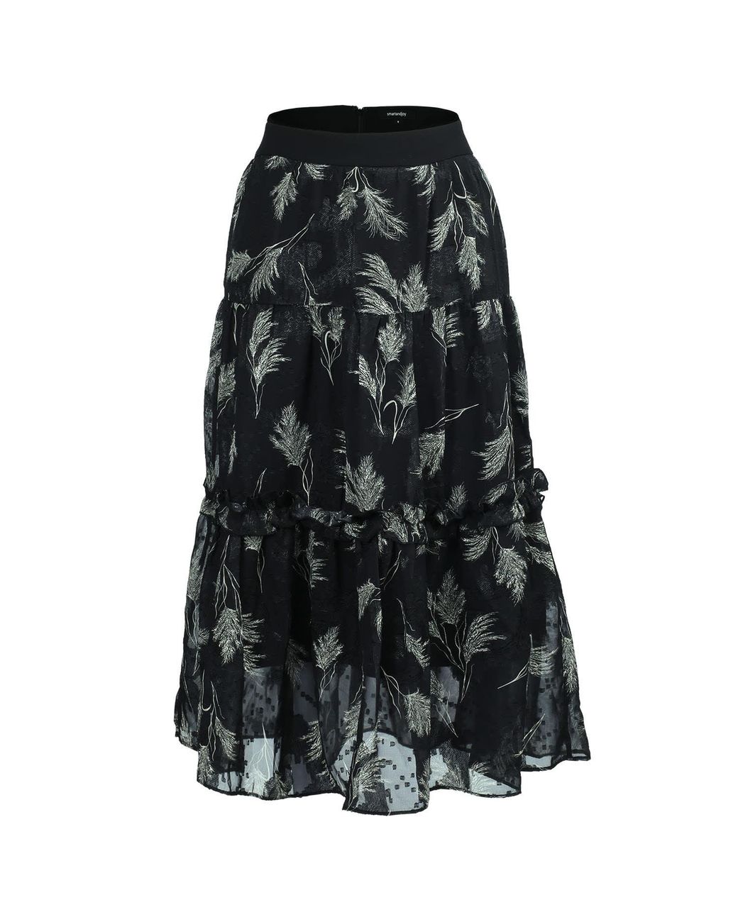 Smart and Joy Black Tiered Panel Feather Print Skirt