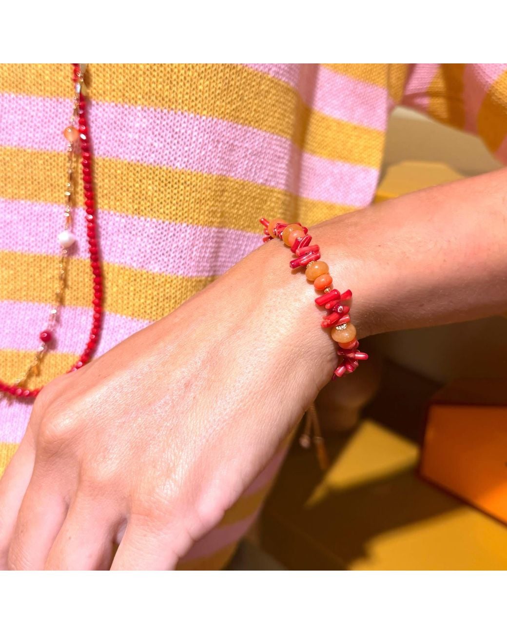 Farra Red Bamboo Coral & Aventurine Mixed Bracelet