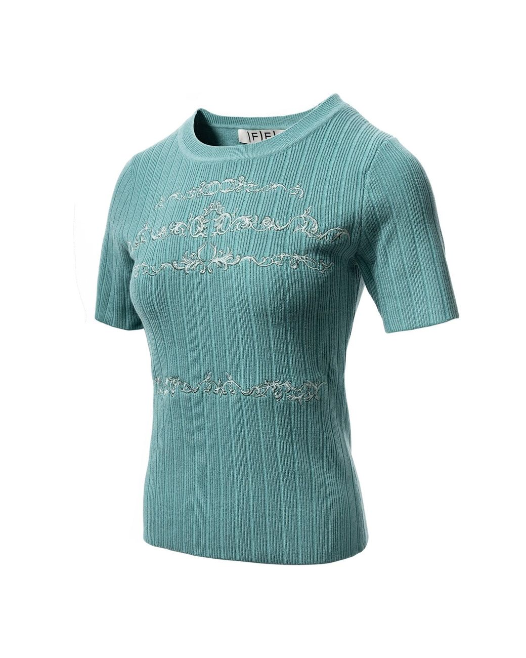 Fully Fashioning Green Billy Sweater Short Sleeve Knit Top