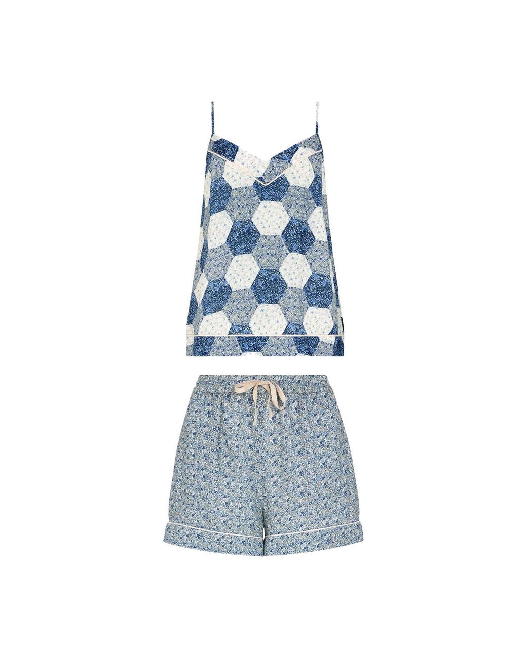 Lily and Lionel Blue Camilla Aster Patchwork Cami & Short Pyjama Set